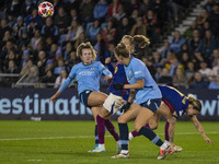 Lauren Hemp #11 of Manchester City W.F.C. takes a shot at goal during the UEFA Women's Champions League Group D match between Manchester Cit...