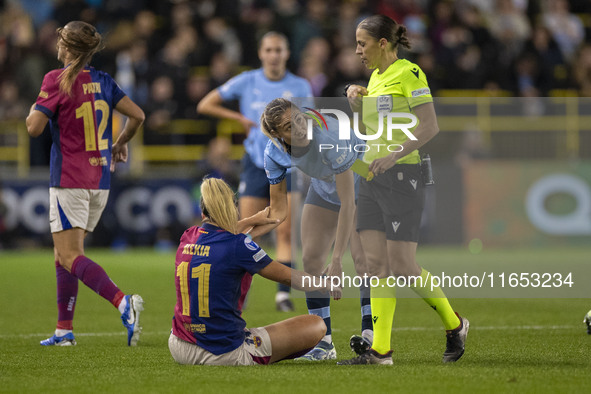 Laia Aleixandri, number 4 of Manchester City W.F.C., participates in the UEFA Women's Champions League Group D match between Manchester City...