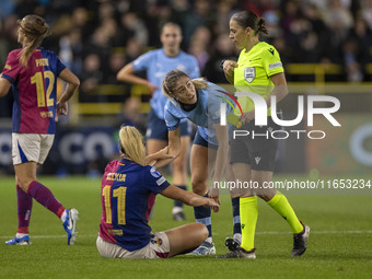 Laia Aleixandri, number 4 of Manchester City W.F.C., participates in the UEFA Women's Champions League Group D match between Manchester City...