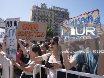 Students demonstrate in the Argentine national congress against the university financing law in Buenos Aires, Argentina, on October 9, 2024....