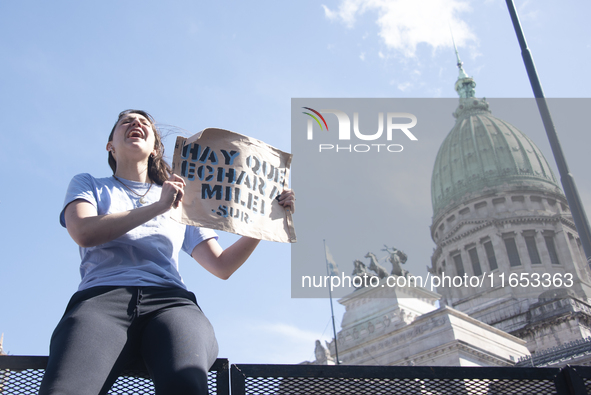 Students demonstrate in the Argentine national congress against the university financing law in Buenos Aires, Argentina, on October 9, 2024....