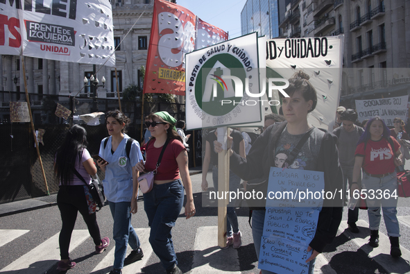 Students demonstrate in the Argentine national congress against the university financing law in Buenos Aires, Argentina, on October 9, 2024....