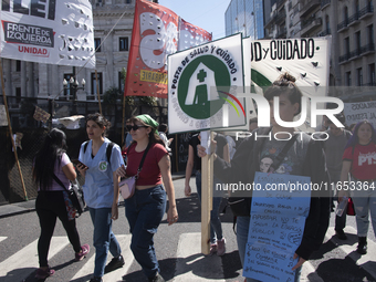 Students demonstrate in the Argentine national congress against the university financing law in Buenos Aires, Argentina, on October 9, 2024....