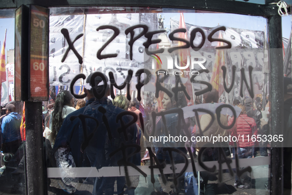 Students demonstrate in the Argentine national congress against the university financing law in Buenos Aires, Argentina, on October 9, 2024....