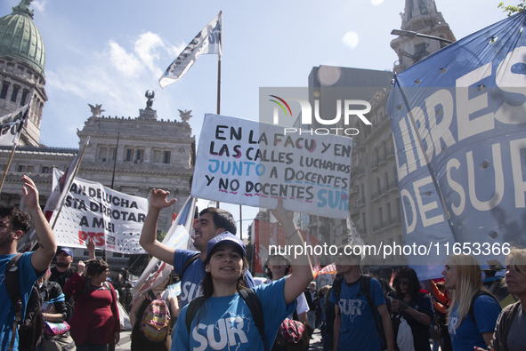 Students demonstrate in the Argentine national congress against the university financing law in Buenos Aires, Argentina, on October 9, 2024....