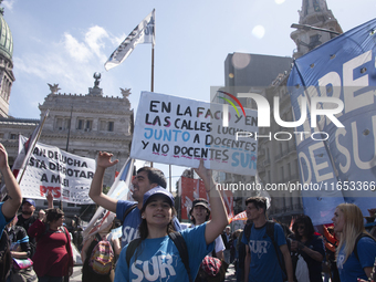 Students demonstrate in the Argentine national congress against the university financing law in Buenos Aires, Argentina, on October 9, 2024....