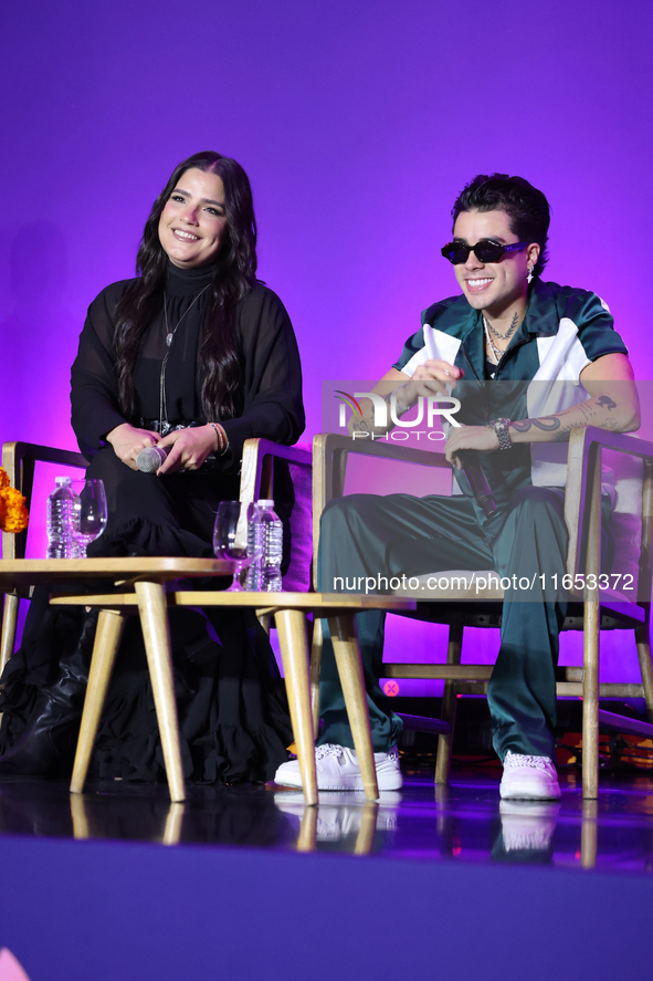 Sofia Garza and Mario Bautista attend a press conference to promote Coco in Concert: A Party to Remember at Hotel St. Regis in Mexico City,...