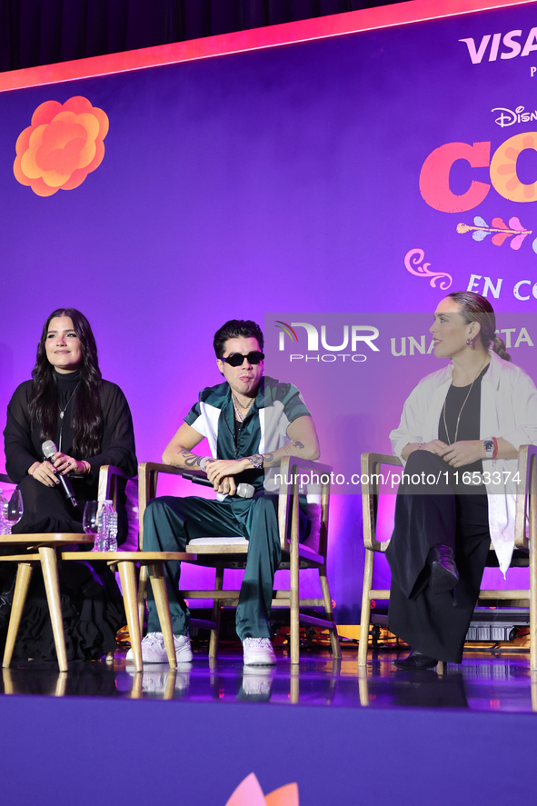 Sofia Garza, Mario Bautista, and Angelica Vale attend a press conference to promote Coco in Concert: A Party to Remember at Hotel St. Regis...