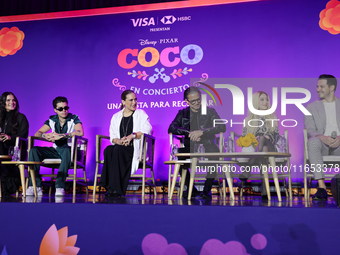 (L-R) Sofia Garza, Mario Bautista, Angelica Vale, Chacho Gaytan, Karol Sevilla, and Carlos Gatica attend a press conference to promote Coco...