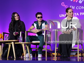 Sofia Garza, Mario Bautista, and Angelica Vale attend a press conference to promote Coco in Concert: A Party to Remember at Hotel St. Regis...