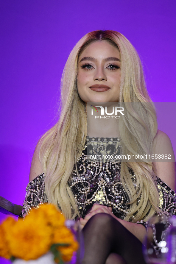 Karol Sevilla attends a press conference to promote Coco in concert: a party to remember at Hotel St. Regis in Mexico City, Mexico, on Octob...