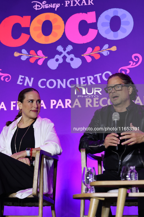 Angelica Vale and Chacho Gaytan attend a press conference to promote Coco in Concert: A Party to Remember at Hotel St. Regis in Mexico City,...