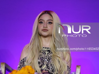 Karol Sevilla attends a press conference to promote Coco in concert: a party to remember at Hotel St. Regis in Mexico City, Mexico, on Octob...