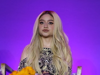 Karol Sevilla attends a press conference to promote Coco in concert: a party to remember at Hotel St. Regis in Mexico City, Mexico, on Octob...