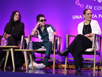 Sofia Garza, Mario Bautista, and Angelica Vale attend a press conference to promote Coco in Concert: A Party to Remember at Hotel St. Regis...