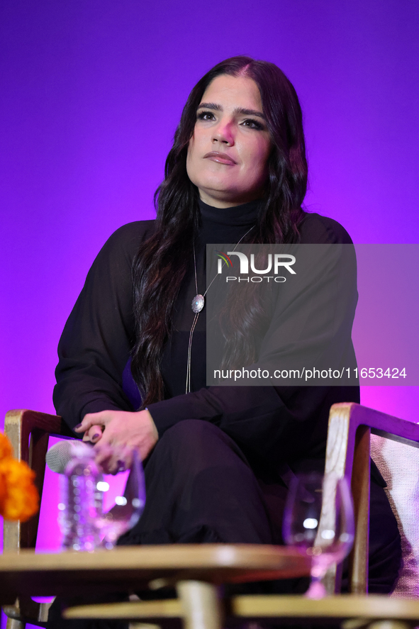 Sofia Garza attends a press conference to promote Coco in concert: a party to remember at Hotel St. Regis in Mexico City, Mexico, on October...