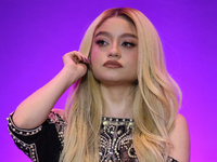 Karol Sevilla attends a press conference to promote Coco in concert: a party to remember at Hotel St. Regis in Mexico City, Mexico, on Octob...