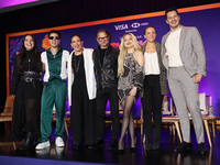 (L-R) Sofia Garza, Mario Bautista, Angelica Vale, Chacho Gaytan, Karol Sevilla, and Carlos Gatica attend a press conference to promote Coco...