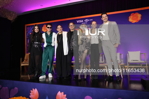 (L-R) Sofia Garza, Mario Bautista, Angelica Vale, Chacho Gaytan, Karol Sevilla, and Carlos Gatica attend a press conference to promote Coco...