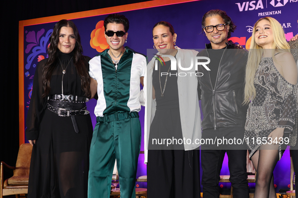 (L-R) Sofia Garza, Mario Bautista, Angelica Vale, Chacho Gaytan, and Karol Sevilla attend a press conference to promote Coco in Concert: A P...