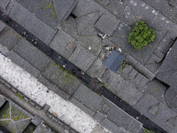 An aerial photo taken in Dujiangyan, China, on October 9, 2024, shows the ancient city complex of Guxian County in Dujiangyan City, Sichuan...