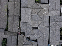 An aerial photo taken in Dujiangyan, China, on October 9, 2024, shows the ancient city complex of Guxian County in Dujiangyan City, Sichuan...