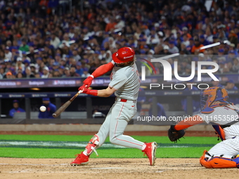 Bryce Harper #3 of the Philadelphia Phillies bats during the sixth inning in Game 4 of the baseball NL Division Series against the New York...