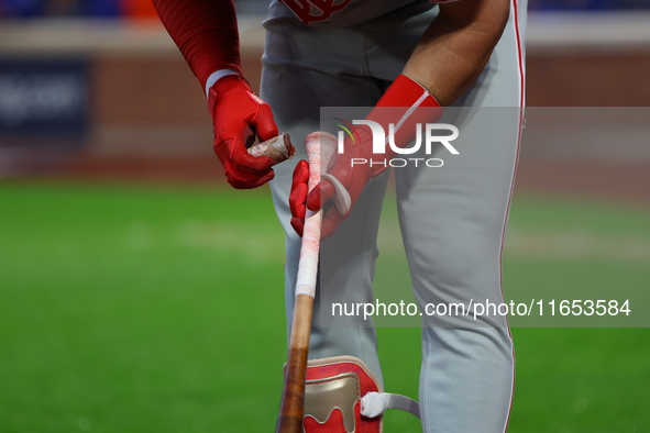 Philadelphia Phillies' Bryce Harper #3 prepares his bat while on deck during the fourth inning in Game 4 of the baseball NL Division Series...