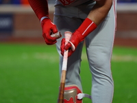 Philadelphia Phillies' Bryce Harper #3 prepares his bat while on deck during the fourth inning in Game 4 of the baseball NL Division Series...