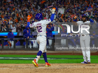 New York Mets player Francisco Lindor #12 rounds the bases after hitting a home run during the sixth inning in Game 4 of the baseball NL Div...