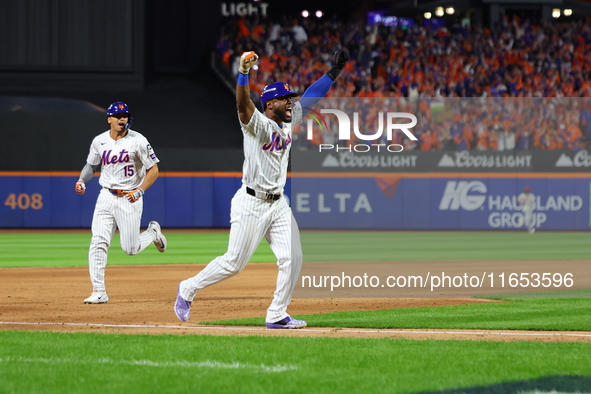 New York Mets' Starling Marte #6 rounds the bases on Francisco Lindor's grand slam home run during the sixth inning in Game 4 of the NLDS ag...