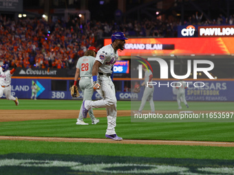 New York Mets' Starling Marte #6 rounds the bases on Francisco Lindor's grand slam home run during the sixth inning in Game 4 of the NLDS ag...