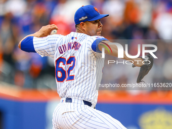 New York Mets starting pitcher Jose Quintana #62 throws during the first inning in Game 4 of a baseball NL Division Series against the Phila...