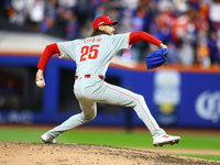 Philadelphia Phillies relief pitcher Matt Strahm #25 throws during the eighth inning in Game 4 of a baseball NL Division Series against the...