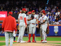 Philadelphia Phillies starting pitcher Ranger Suarez #55 is removed from the game during the fifth inning in Game 4 of the baseball NL Divis...