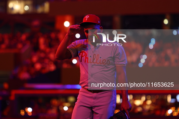 Philadelphia Phillies starting pitcher Ranger Suarez #55 is removed from the game during the fifth inning in Game 4 of the baseball NL Divis...