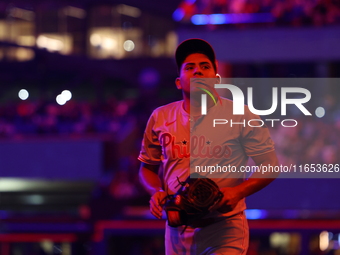 Philadelphia Phillies starting pitcher Ranger Suarez #55 is removed from the game during the fifth inning in Game 4 of the baseball NL Divis...