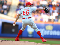 Philadelphia Phillies starting pitcher Ranger Suarez #55 throws during the first inning in Game 4 of a baseball NL Division Series against t...