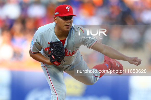 Philadelphia Phillies starting pitcher Ranger Suarez #55 throws during the first inning in Game 4 of a baseball NL Division Series against t...