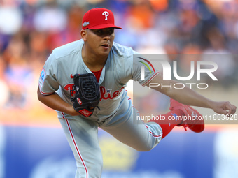 Philadelphia Phillies starting pitcher Ranger Suarez #55 throws during the first inning in Game 4 of a baseball NL Division Series against t...