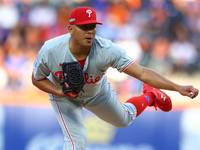 Philadelphia Phillies starting pitcher Ranger Suarez #55 throws during the first inning in Game 4 of a baseball NL Division Series against t...