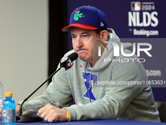 Philadelphia Phillies Manager Rob Thomson #59 speaks to the media during a press conference in Game 4 of a baseball NL Division Series again...