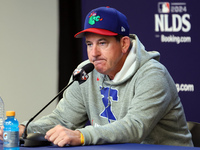 Philadelphia Phillies Manager Rob Thomson #59 speaks to the media during a press conference in Game 4 of a baseball NL Division Series again...