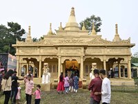 A community puja pandal is present during the Durga Puja festival in Guwahati, India, on October 9, 2024. (