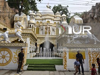 A community puja pandal is present during the Durga Puja festival in Guwahati, India, on October 9, 2024. (