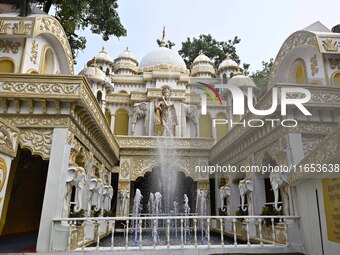 A community puja pandal is present during the Durga Puja festival in Guwahati, India, on October 9, 2024. (