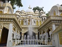 A community puja pandal is present during the Durga Puja festival in Guwahati, India, on October 9, 2024. (