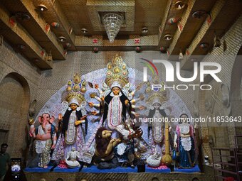 An idol of Goddess Durga is present during the Durga Puja festival in Guwahati, India, on October 9, 2024. (