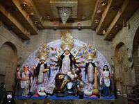 An idol of Goddess Durga is present during the Durga Puja festival in Guwahati, India, on October 9, 2024. (