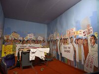 The interior of the Chatribari Sarbajanin Debo Pujasthan Samity pandal is themed on doctors and medical staff in Guwahati, India, on October...